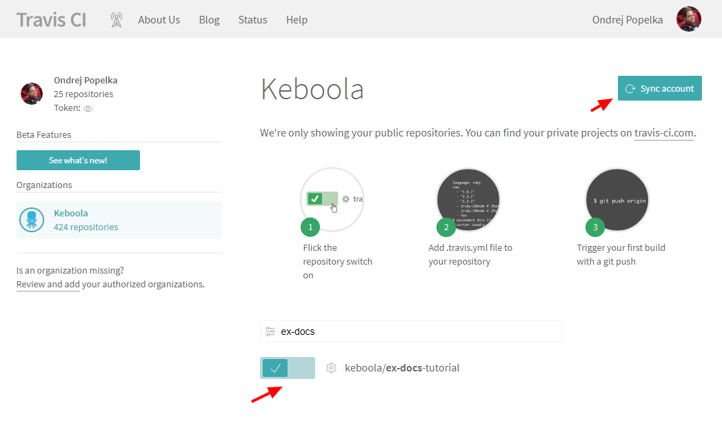 Screenshot -- Enable Travis Repository