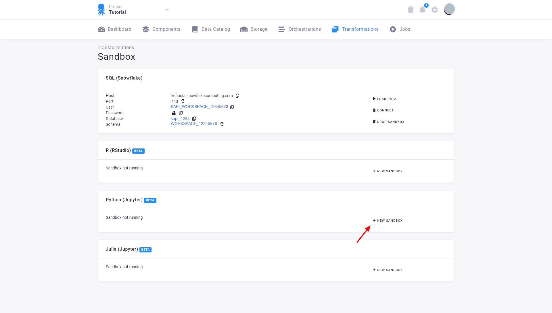 Screenshot - Create Sandbox