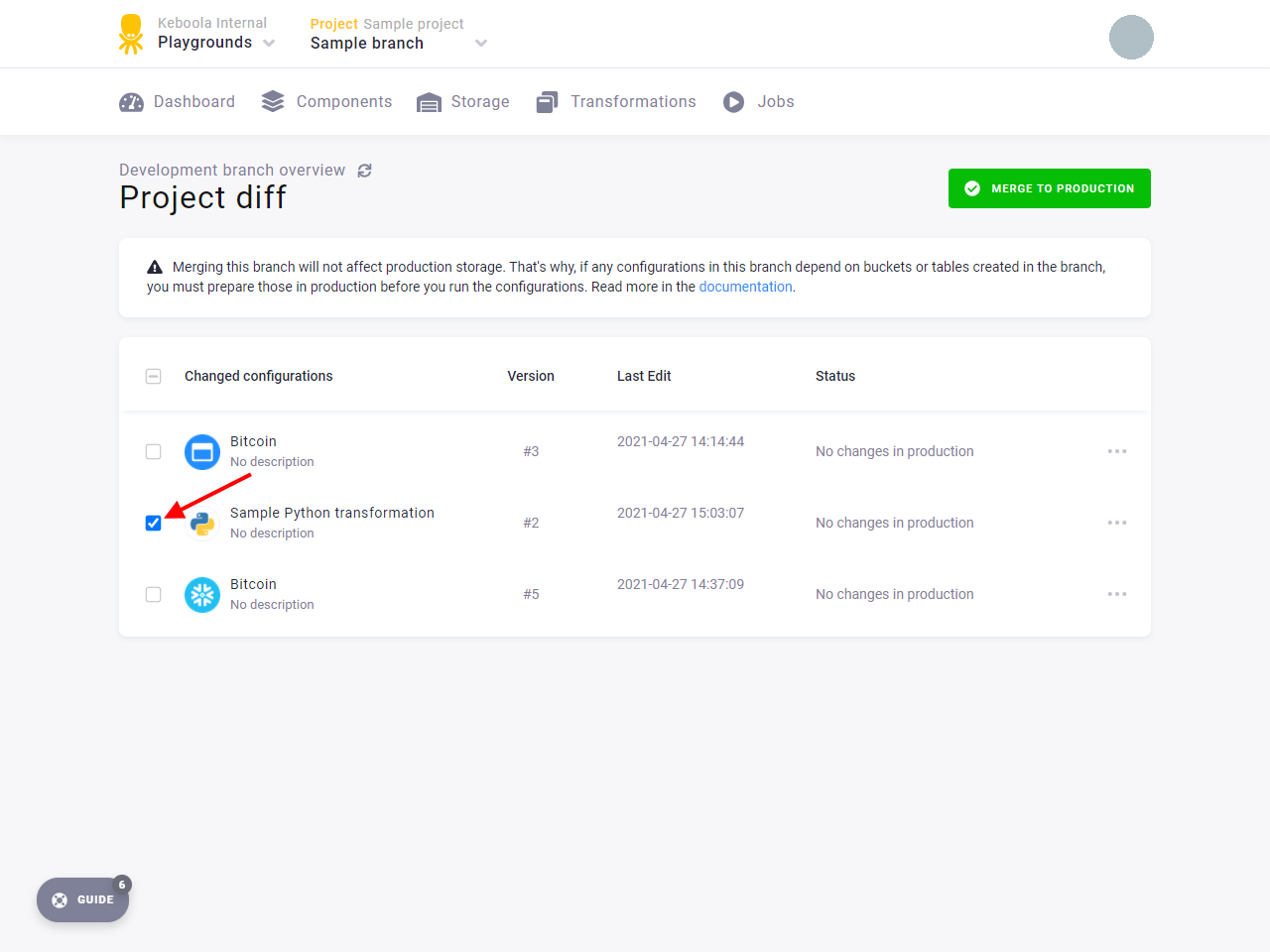 Screenshot - Project diff